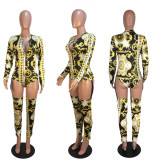 SC Plus Size Sexy Printed Long Sleeve Hollow Jumpsuit CHY-1077