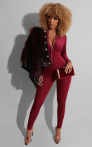 SC Solid Long Sleeve Front Zipper Skinny Jumpsuit LUO-3048