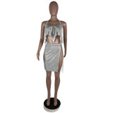 SC Sexy Shiny Backless Irregular Club Skirt Sets CHY-1209