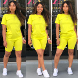 SC Solid Tracksuit Short Sleeve Two Piece Shorts Set TE-3779