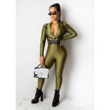 SC Solid Long Sleeve Front Zipper Skinny Jumpsuit CHY-1198