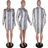 SC Snake Skin Print Long Sleeve Shirt Dress Without Belt LUO-3027