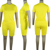 Solid Tracksuit Short Sleeve Two Piece Shorts Set TE-3779