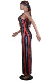 SC Colorful Stripe Bohemia Maxi Dress With Headscarf YS-8288