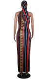 SC Colorful Stripe Bohemia Maxi Dress With Headscarf YS-8288