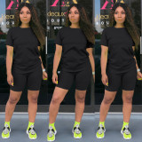Solid Tracksuit Short Sleeve Two Piece Shorts Set TE-3779