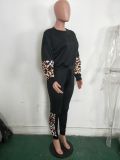 SC Casual Leopard Patchwork Sportswear Two Piece Sets LSD-8652
