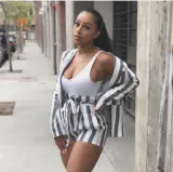 SC Plus Size Striped Blazer Coat Shorts 2 Piece Sets LSD-8140