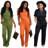 SC Solid Short Sleeve Casual Loose Jumpsuits LSD-8139