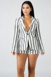 SC Plus Size Striped Blazer Coat Shorts 2 Piece Sets LSD-8140