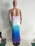 SC Gradient Sexy Halter Backless Waist Maxi Dress LSD-8138