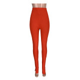 SC Solid Knitted Split Skinny Long Pants CH-8097