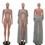 SC Sexy Stripe Print Beach Swimsuit Three-piece  MEM-1620
