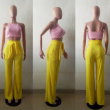 SC Solid Color High Waist Sashes Long Pants OD-8021