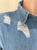SC Casual Ripped Hole Tassel Denim Shirt Dress OD-8217