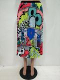 SC Plus Size Printed Pleated Long Skirt LSD-8277
