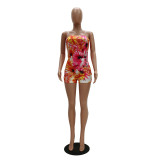 SC Floral Print Strapless Rompers+Cardigan Coat 2 Piece Sets TR-1009