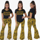 SC Casual Letter Printed Flared Pants 2 Piece Sets ML-7255