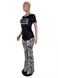 SC Casual Letter Printed Flared Pants 2 Piece Sets ML-7255