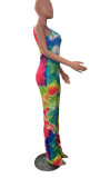 SC Tie Dye Print Ruched Spaghetti Strap Jumpsuit CHY-1218