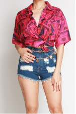 SC Dollars Print Short Sleeve Blouse Shirt MEM-8832