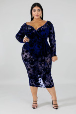 SC Plus Size V-neck Long Sleeve Dress OSM-4076