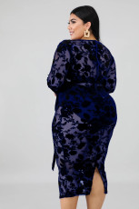 SC Plus Size V-neck Long Sleeve Dress OSM-4076