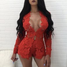 Sexy Lace Long Sleeve Two Piece Shorts Set TE-3179