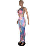 SC Tie-dye Print Tube Top Maxi Dress CHY-1160