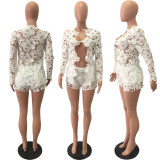 Sexy Lace Long Sleeve Two Piece Shorts Set TE-3179