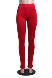 SC Solid Ruched Mid Waist Long Skinny Pencil Pants YS-8520