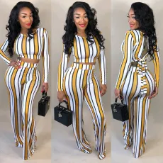 SC Sexy Striped Open Back Two Piece Pants Set SHD-9046