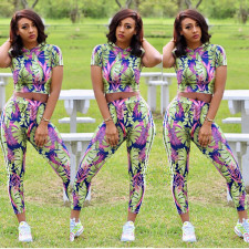 SC Casual Printed Short Sleeve 2 Piece Pants Set SHA-6060