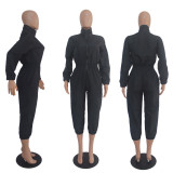 SC Casual Solid Zipper Long Sleeve Jumpsuit SHD-9058