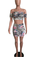 SC Sexy Camo Print Tube Top Mini Skirt 2 Piece Sets SHA-6002