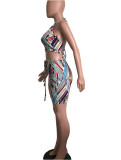 SC Geometric Print Halter Mini Skirt Two Piece Sets SHA-6005