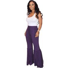 Solid Mid Waist Long Flared Pants FNN-8363