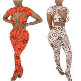 SC Sexy Printed Bra+Crop Top+Pants 3 Piece Set AWN-5084