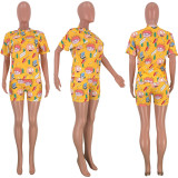 SC Cartoon Print Short Sleeve Two Piece Shorts Set CYAO-8539