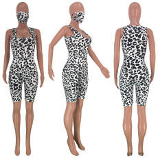 SC Leopard Print Sleeveless Bodycon Playsuit With Mask CYAO-8538