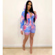 SC Tie Dye Print Hooded Waist Two Piece Shorts Set JH-146