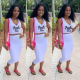 SC Pink Letter Print Tank Top And Skirt 2 Piece Sets SHD-9224