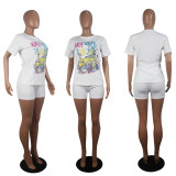 SC Casual Cartoon Print T Shirt Shorts 2 Piece Sets SHD-9229