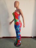 SC Coloful Printed Ruched Skinny Strap Jumpsuits JH-143-1