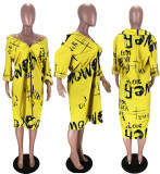 SC Letter Print Turndown Collar Loose Shirt Dress MX-10872