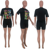 SC Cartoon Print T Shirt And Shorts Two Piece Sets CYAO-8540