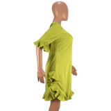 SC Plus Size Solid Half Sleeve Pleated Irregular Mini Dress FNN-8169