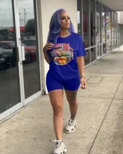 SC Plus Size Letter Pattern Short Sleeve Sports 2 Piece Set FNN-8199-1