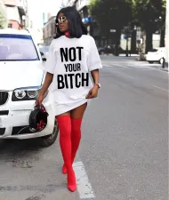 SC Plus Size Loose Letter Print Short Sleeve T Shirt Dress FNN-8084-1