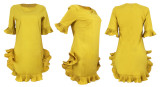 SC Plus Size Solid Half Sleeve Pleated Irregular Mini Dress FNN-8169